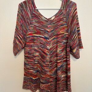 Faded Glory Multicolor Knit Top XL Boho Short Sleeve Sweater
